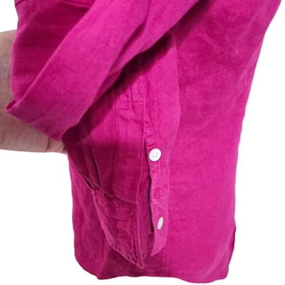 Ralph Lauren‎ Hot Pink Magenta 100% linen Epaulets Button Down Shirt Size 4 - Picture 3 of 9